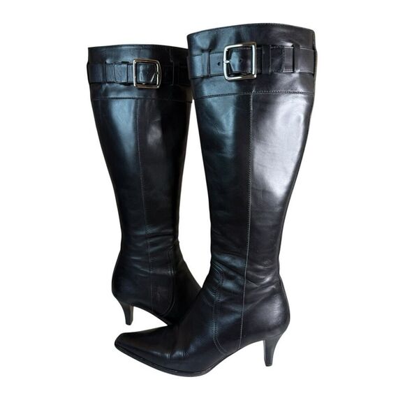 Coach Black Leather Knee High Buckle Boots Y2K Retro Style Size 6.5 B - Picture 1 of 9